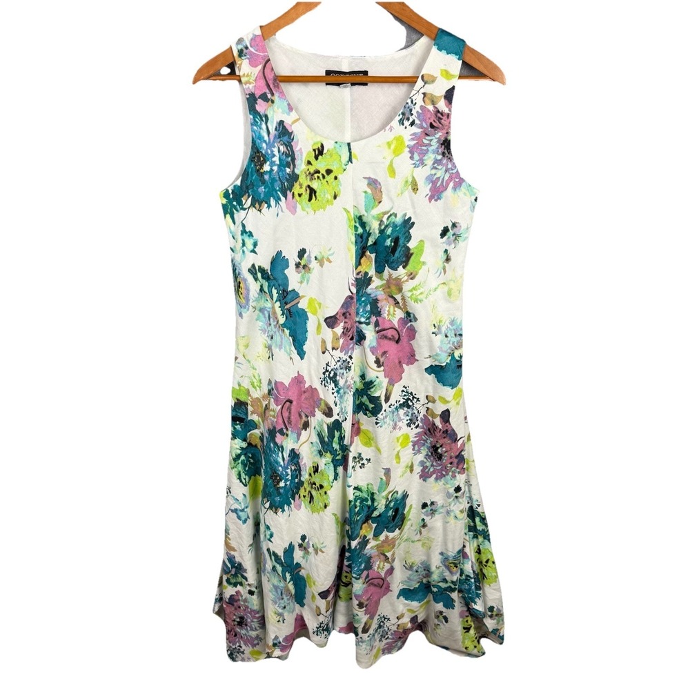 Context Lord & Taylor White Foral Print Hi‎ Low Linen Dress Lined M Cottagecore